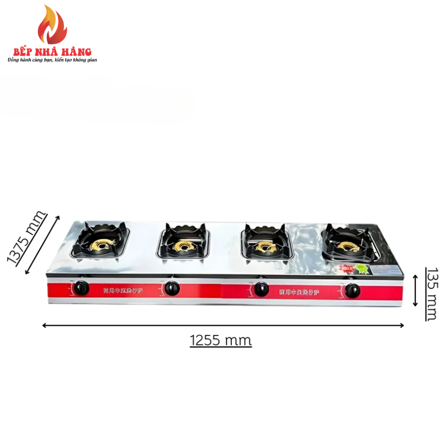 Bếp Gas Công Nghiệp Khè Lửa Inox 4 Họng