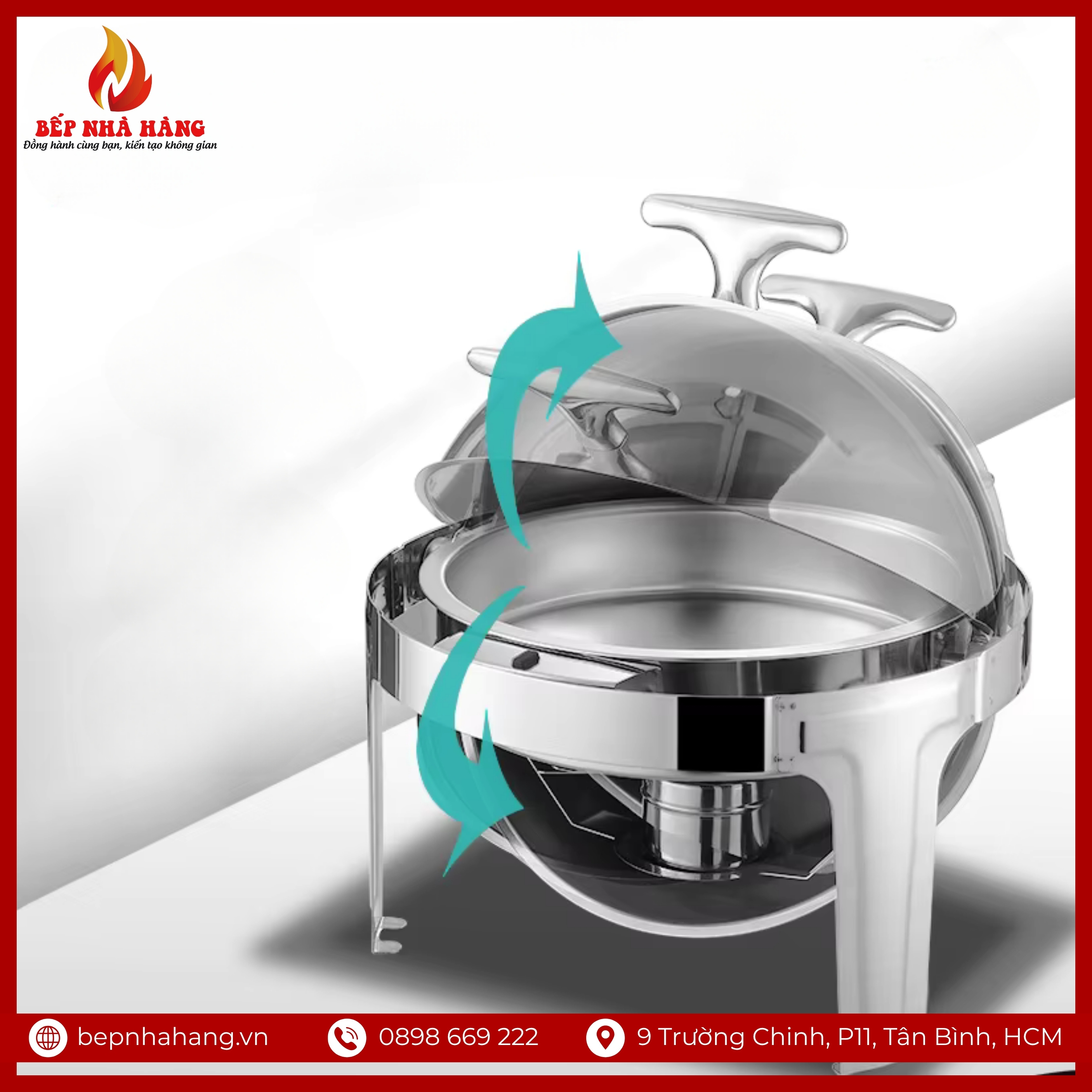 Cấu Tạo Chi Tiết Của Nồi Hâm Nóng Buffet Tròn Inox Có Chân Nắp Kính