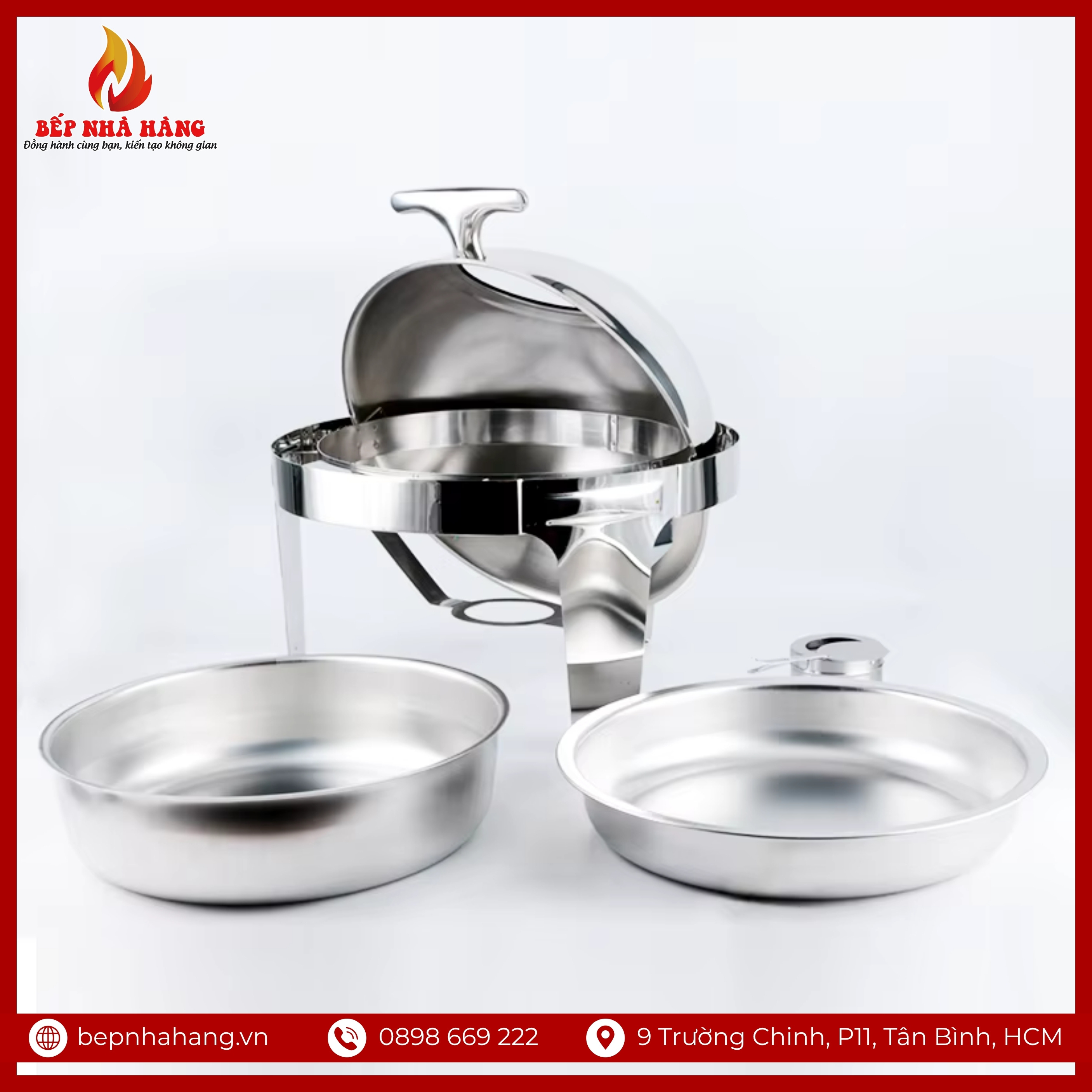 Cấu Tạo Chi Tiết Của Nồi Hâm Nóng Buffet Tròn Inox Có Chân Nắp Kính