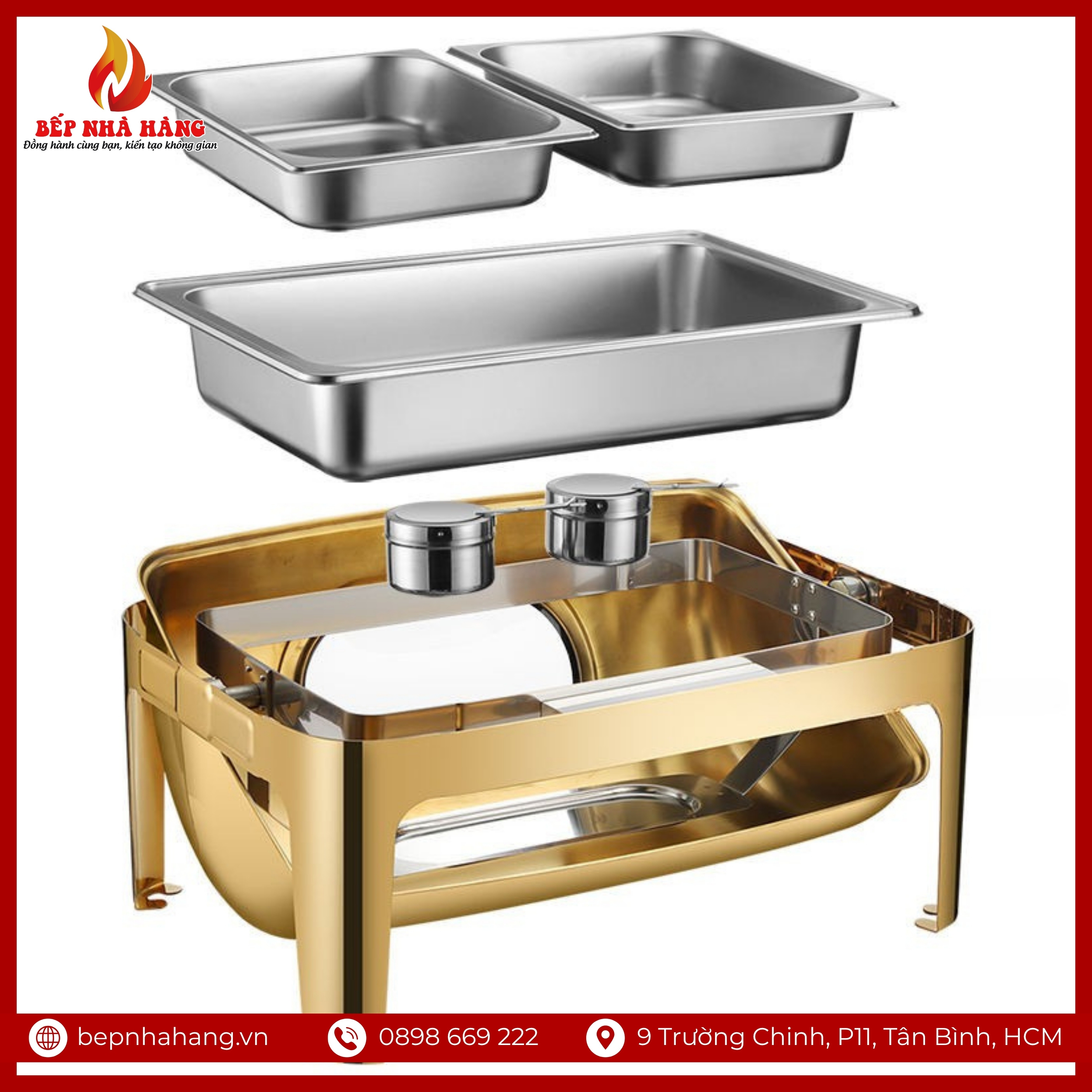 Cấu tạo của nồi hâm nóng buffet bán nguyệt nắp kính mạ vàng