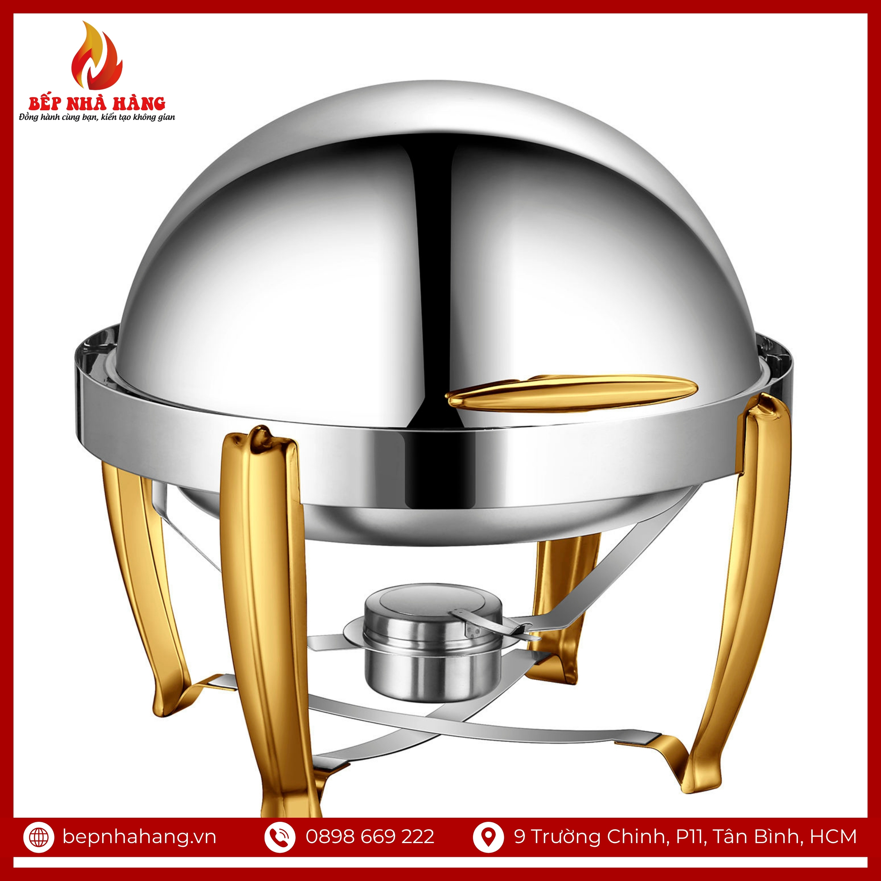 Nồi Hâm Nóng Buffet Tròn Inox Chân Cong Mạ Vàng