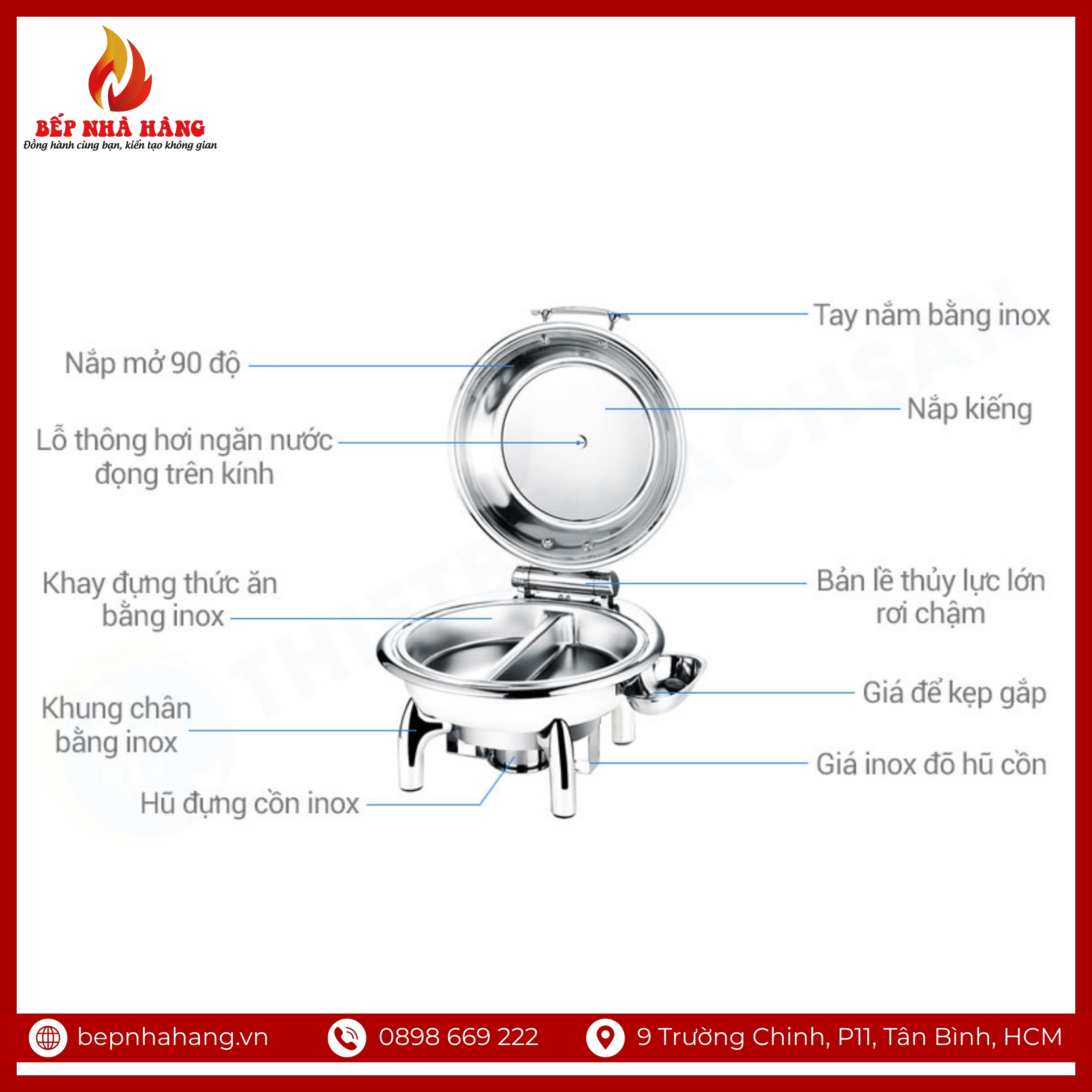 Cấu tạo chi tiết của nồi hâm nóng buffet tròn inox