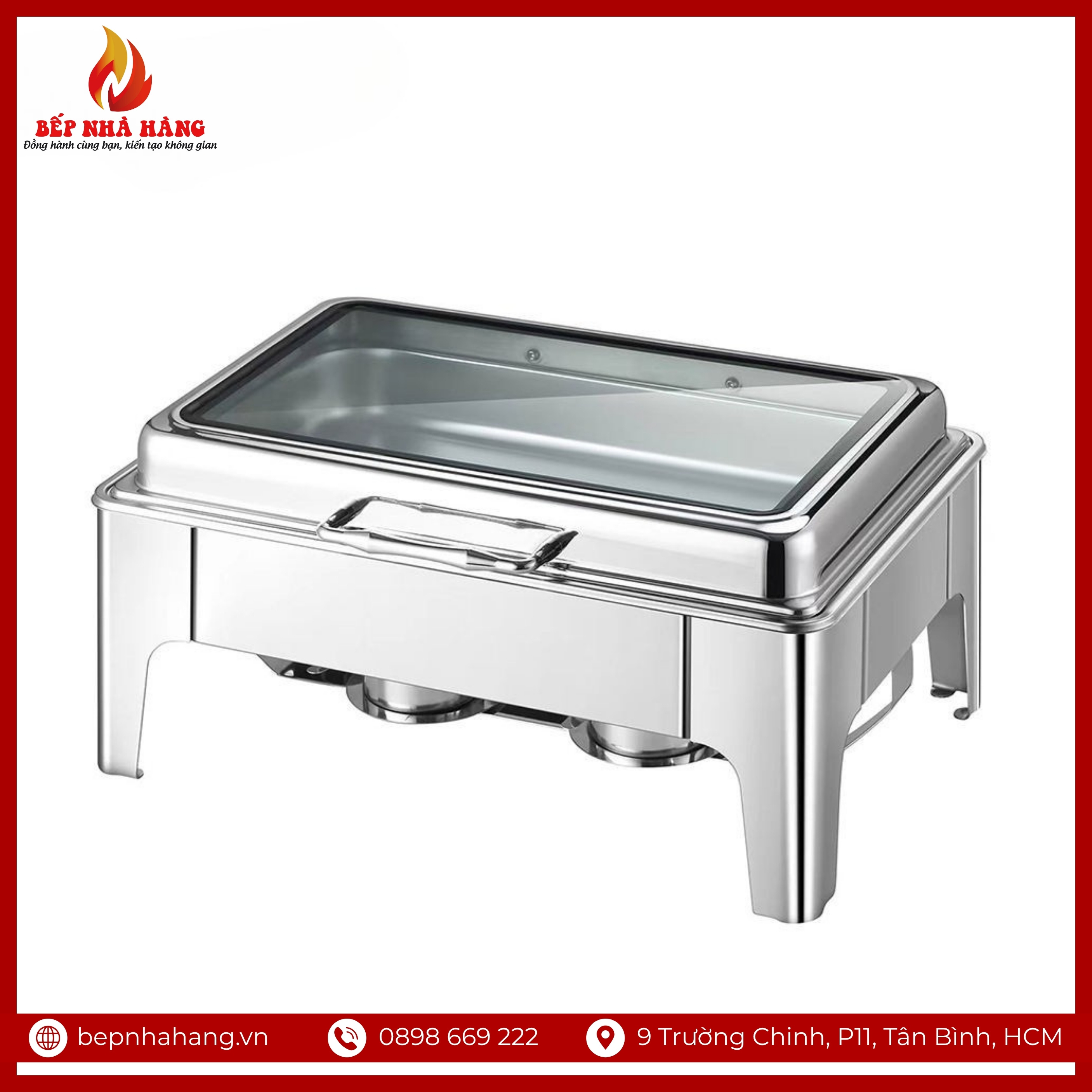 Cấu tạo của nồi hâm nóng buffet hình chữ nhật chân cao nắp kính