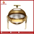 Nồi Hâm Nóng Buffet Tròn Inox Có Chân Nắp Kính Mạ Vàng