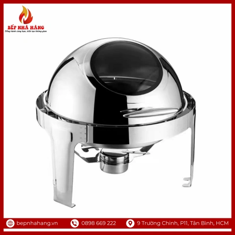 Nồi Hâm Nóng Buffet Tròn Inox Có Chân Nắp Kính